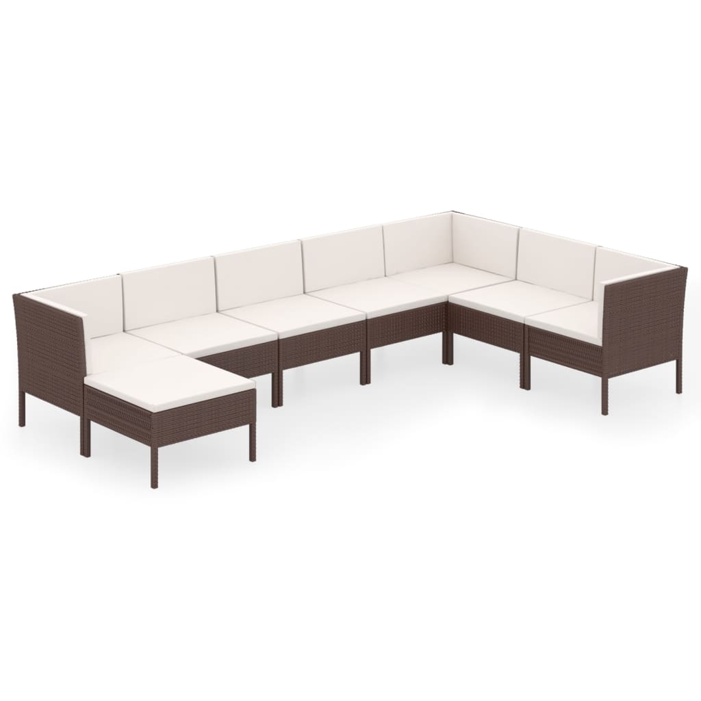 Set Divani da Giardino 8 pz con Cuscini in Polyrattan Marrone | homemem39
