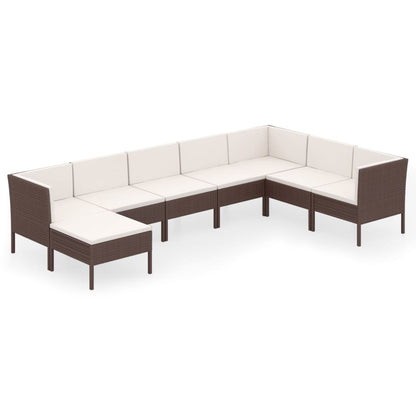 Set Divani da Giardino 8 pz con Cuscini in Polyrattan Marrone | homemem39