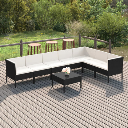 Set Divani da Giardino 8 pz con Cuscini in Polyrattan Nero | homemem39