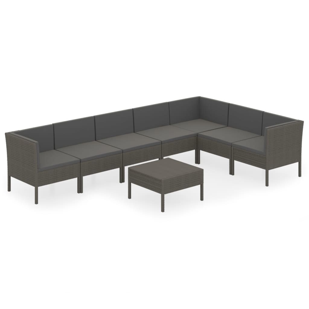 Set Divani da Giardino 8 pz con Cuscini in Polyrattan Grigio - homemem39