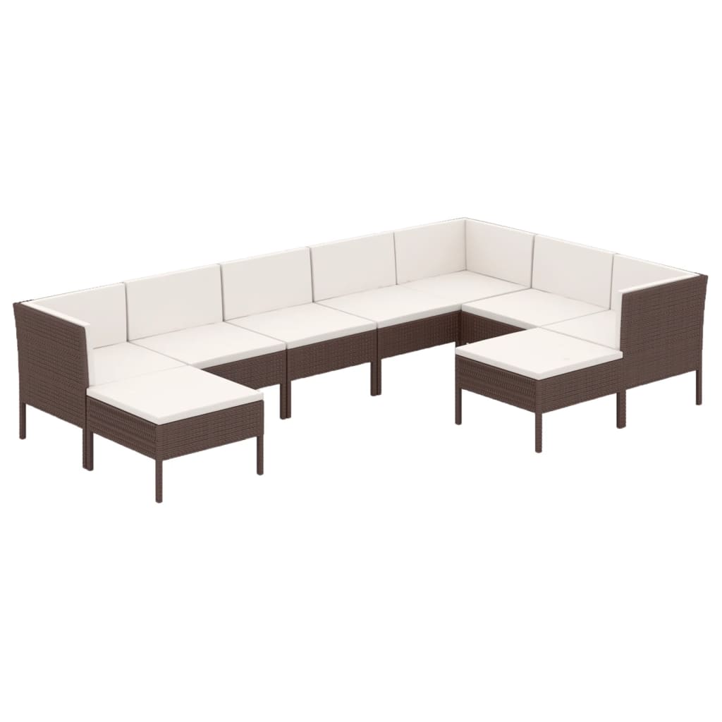 Set Divani da Giardino 9 pz con Cuscini in Polyrattan Marrone | homemem39