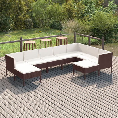 Set Divani da Giardino 9 pz con Cuscini in Polyrattan Marrone | homemem39