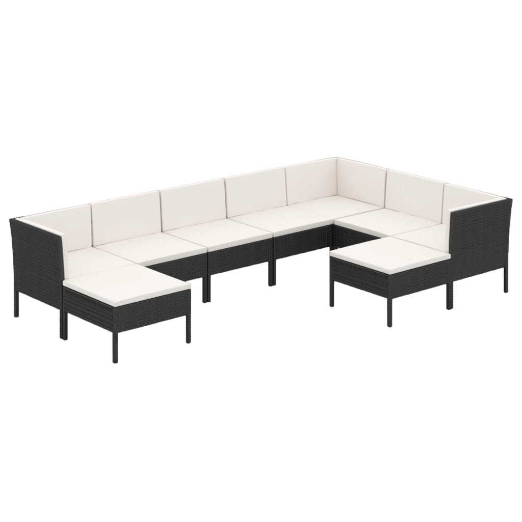 Set Divani da Giardino 9 pz con Cuscini in Polyrattan Nero | homemem39
