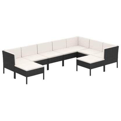 Set Divani da Giardino 9 pz con Cuscini in Polyrattan Nero | homemem39
