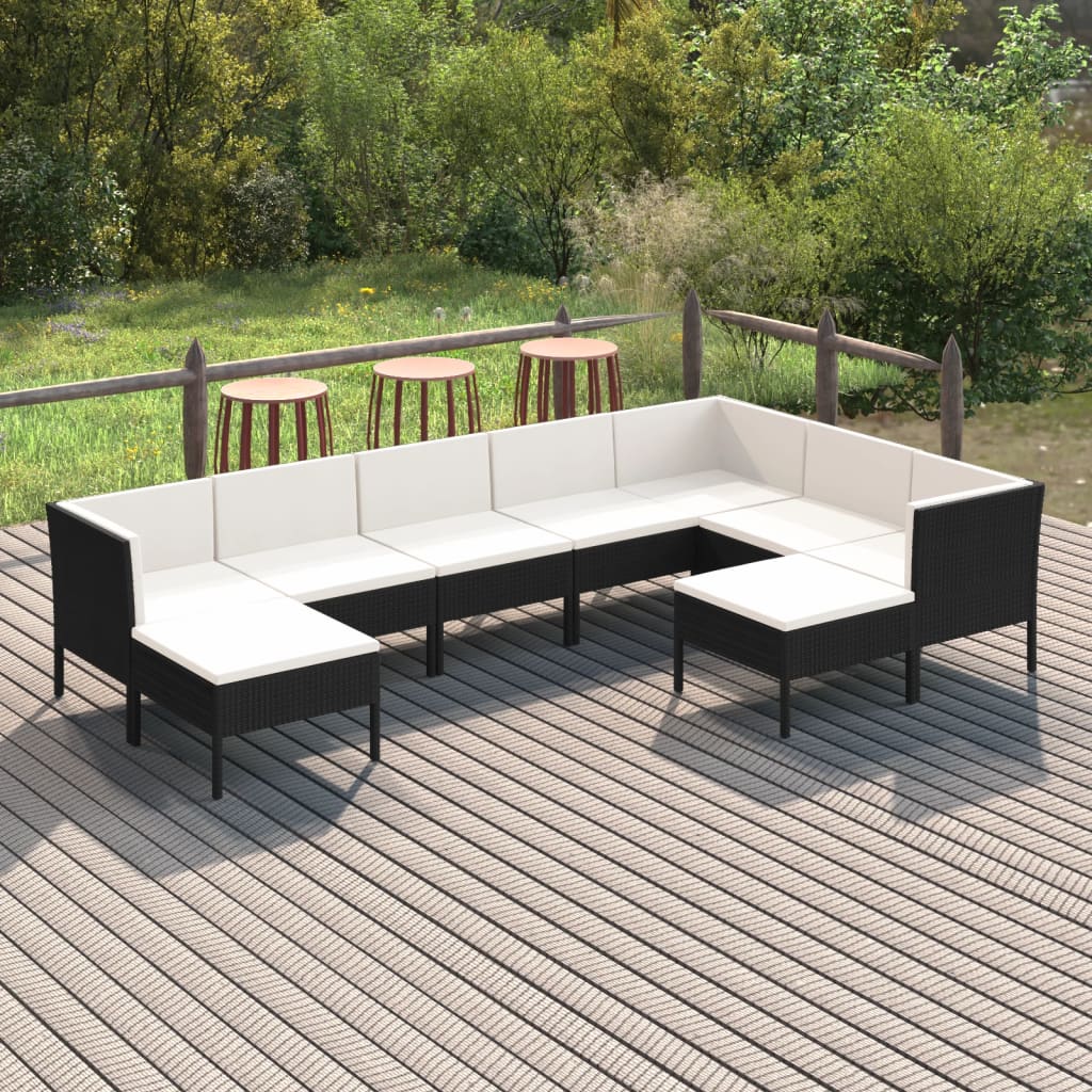 Set Divani da Giardino 9 pz con Cuscini in Polyrattan Nero | homemem39