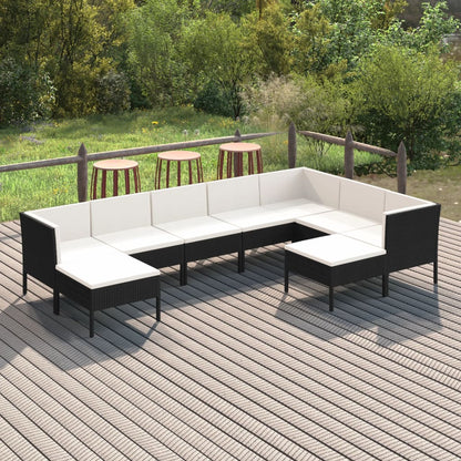 Set Divani da Giardino 9 pz con Cuscini in Polyrattan Nero | homemem39