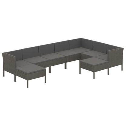Set Divani da Giardino 9 pz con Cuscini in Polyrattan Grigio - homemem39