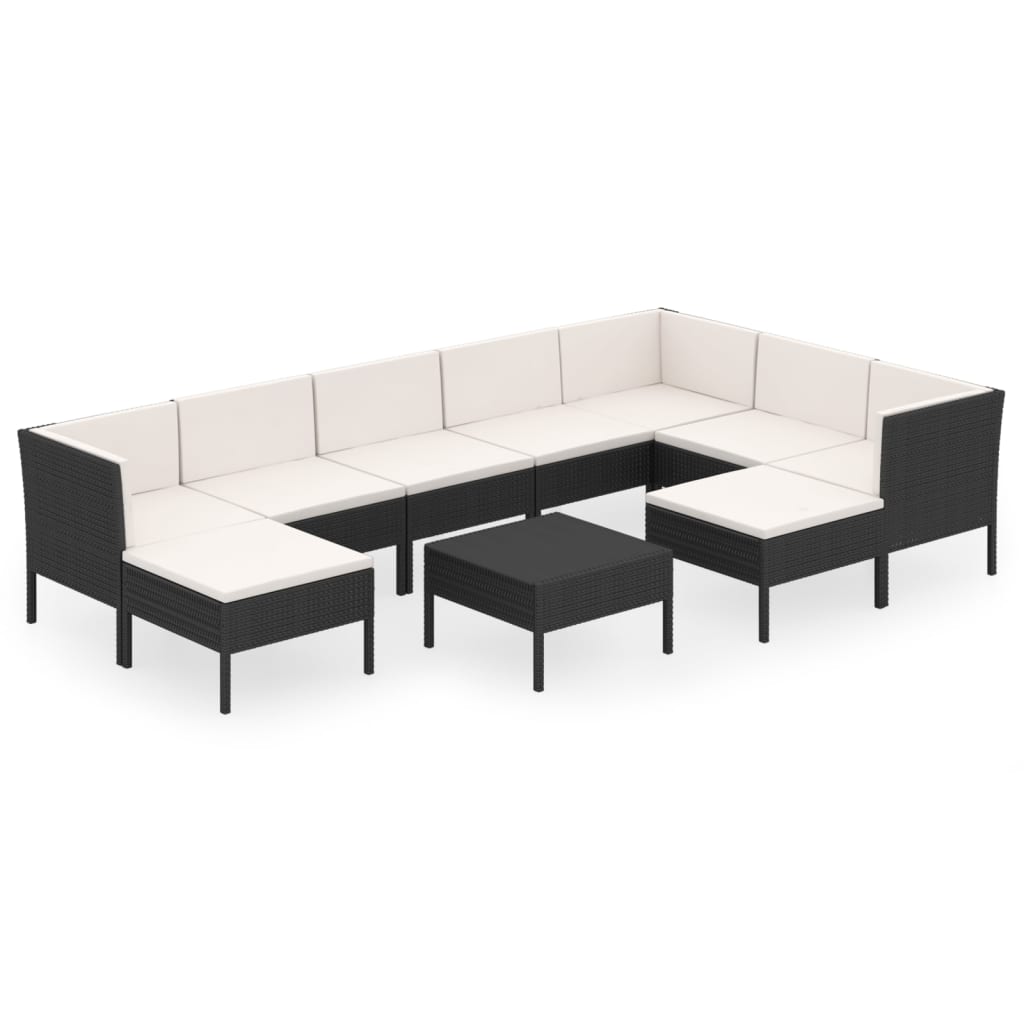 Set Divani da Giardino 10 pz con Cuscini in Polyrattan Nero | homemem39