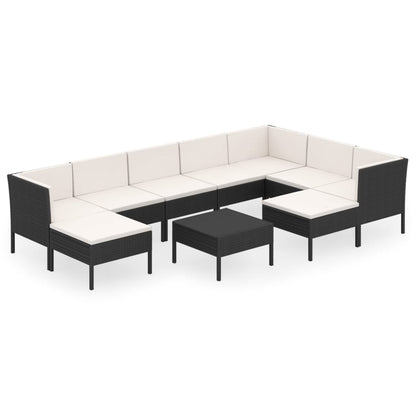 Set Divani da Giardino 10 pz con Cuscini in Polyrattan Nero | homemem39