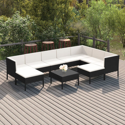 Set Divani da Giardino 10 pz con Cuscini in Polyrattan Nero | homemem39