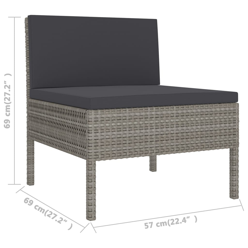 Set Divani da Giardino 10 pz con Cuscini in Polyrattan Grigio | homemem39