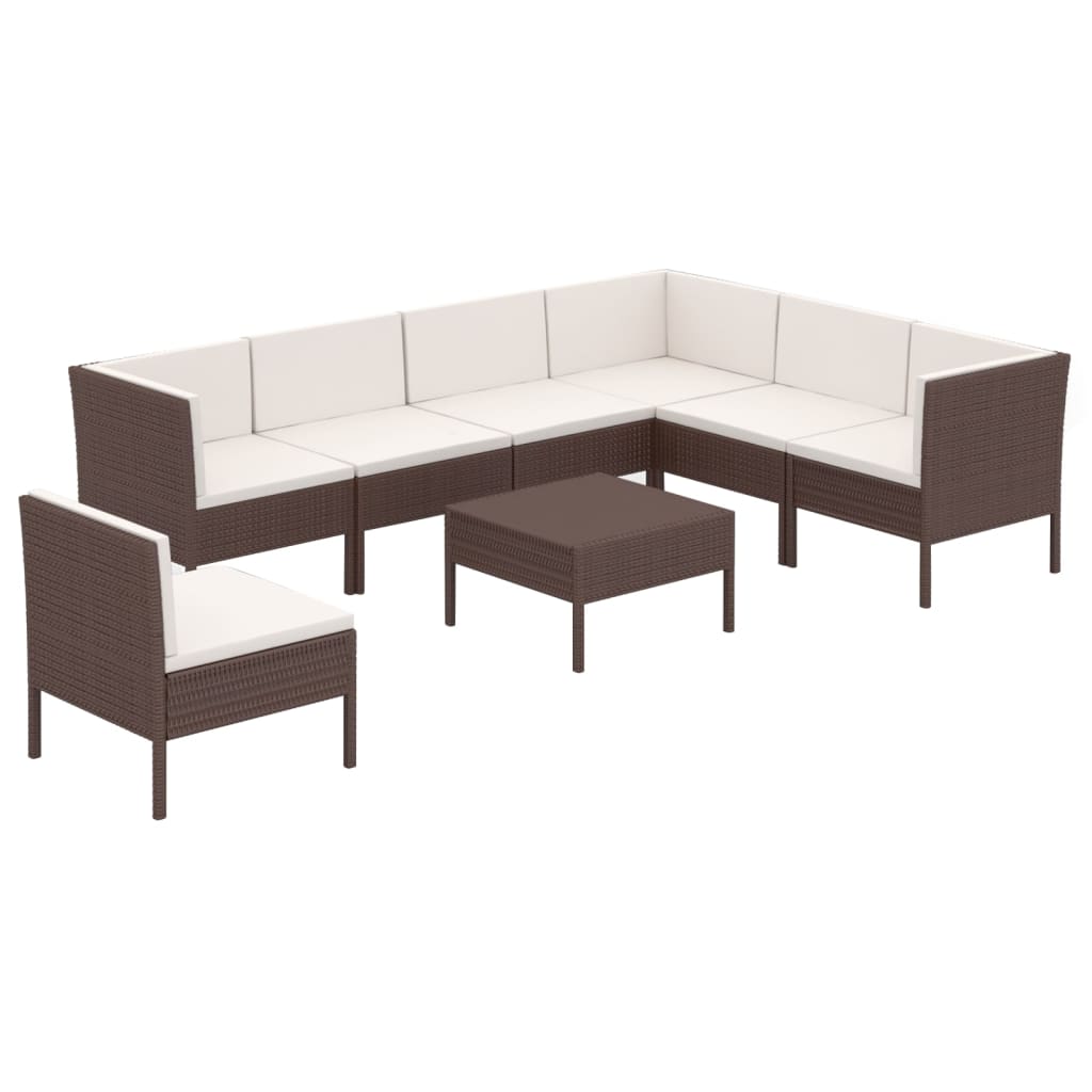 Set Divani da Giardino 8 pz con Cuscini in Polyrattan Marrone | homemem39