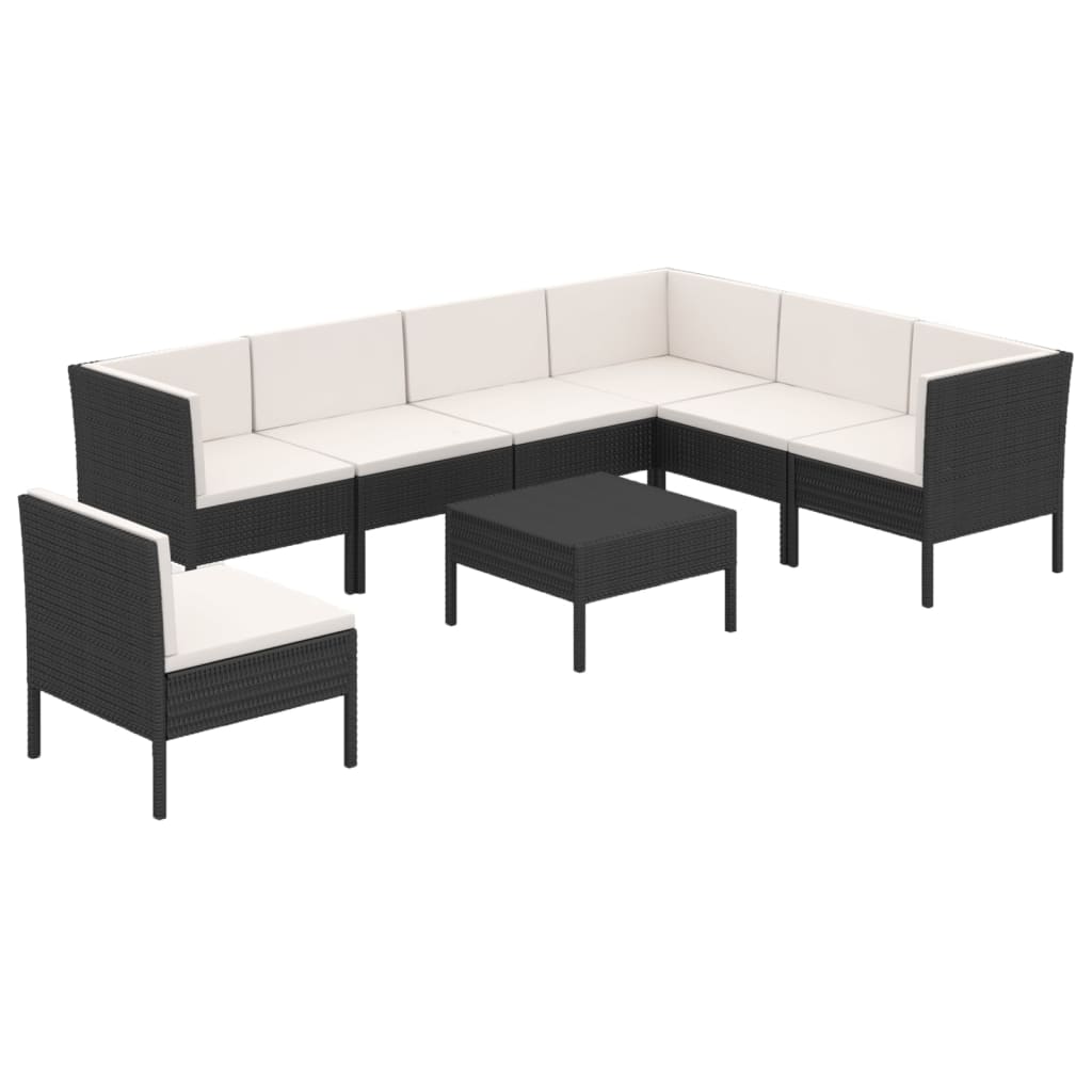 Set Divani da Giardino 8 pz con Cuscini in Polyrattan Nero | homemem39