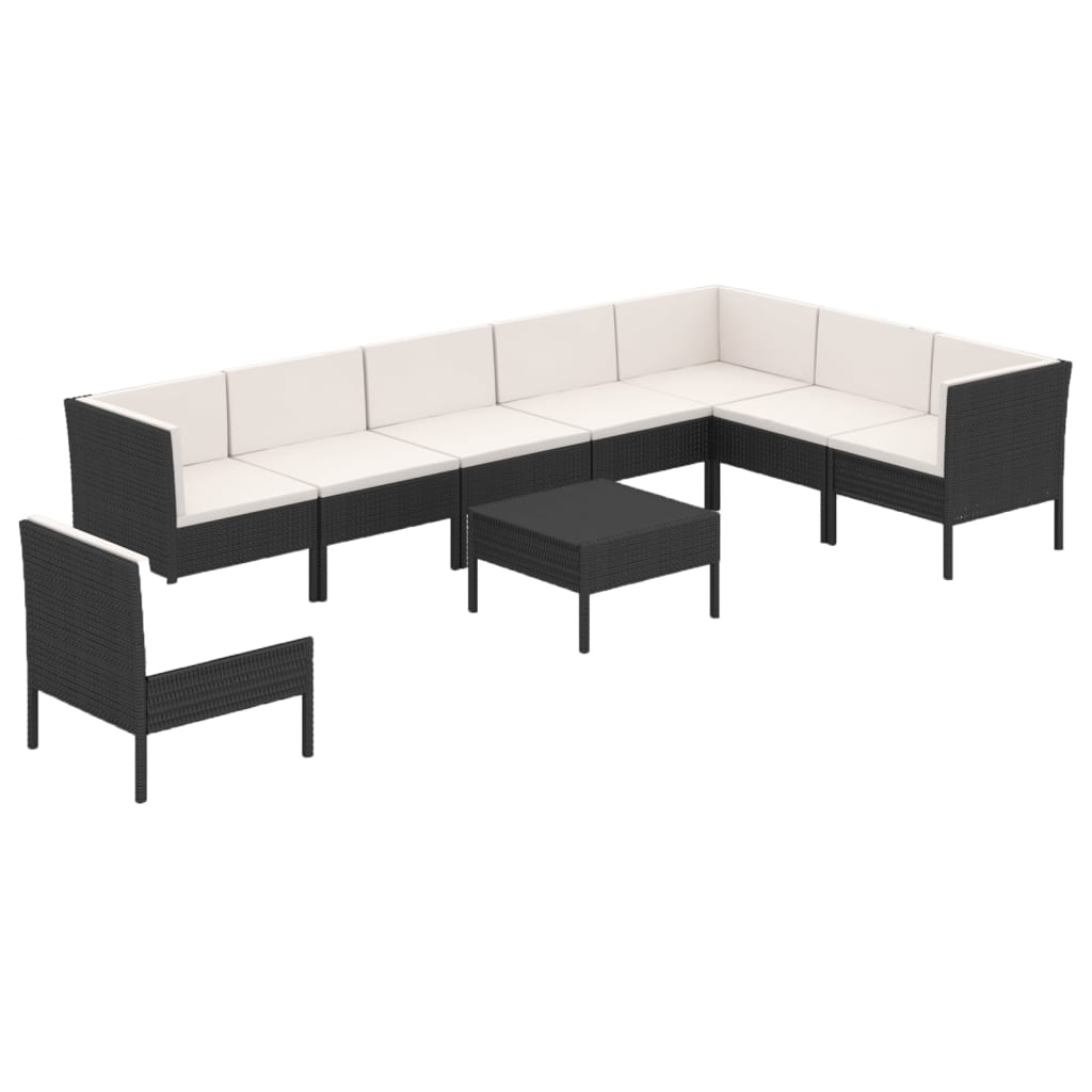 Set Divani da Giardino 9 pz con Cuscini in Polyrattan Nero | homemem39