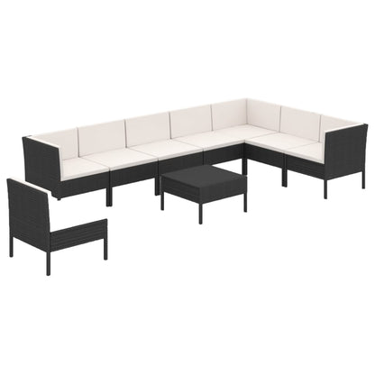 Set Divani da Giardino 9 pz con Cuscini in Polyrattan Nero | homemem39