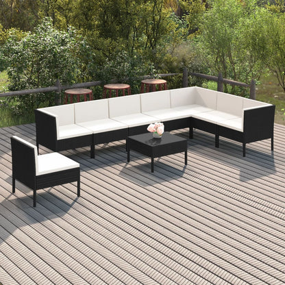 Set Divani da Giardino 9 pz con Cuscini in Polyrattan Nero | homemem39