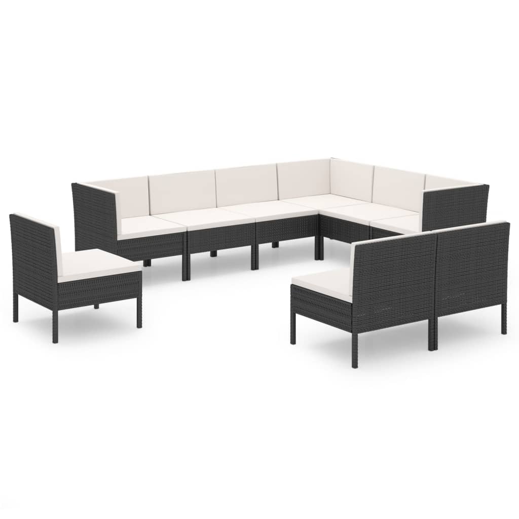 Set Divani da Giardino 9 pz con Cuscini in Polyrattan Nero | homemem39