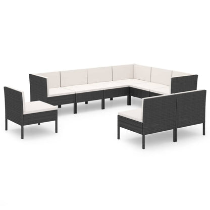 Set Divani da Giardino 9 pz con Cuscini in Polyrattan Nero | homemem39
