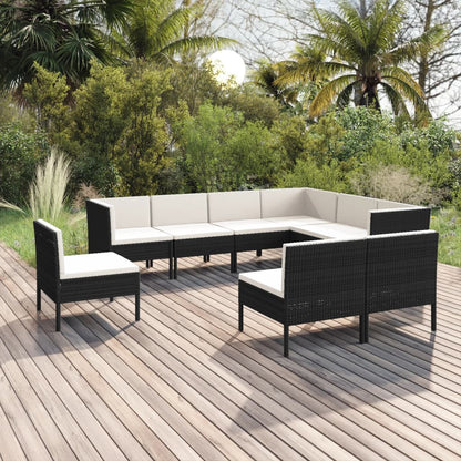 Set Divani da Giardino 9 pz con Cuscini in Polyrattan Nero | homemem39
