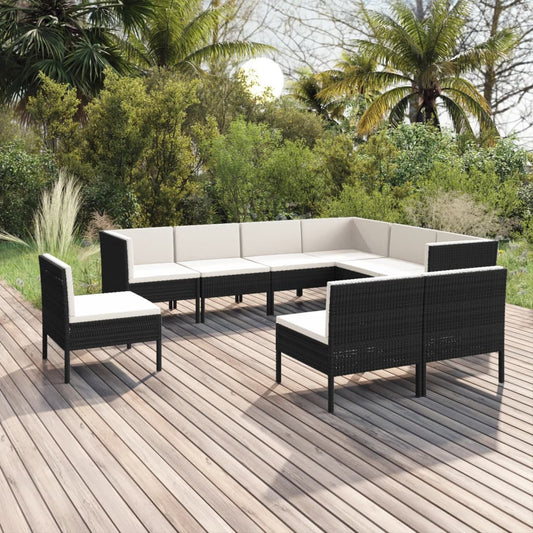 Set Divani da Giardino 9 pz con Cuscini in Polyrattan Nero | homemem39