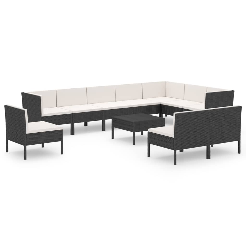 Set Divani da Giardino 11 pz con Cuscini in Polyrattan Nero | homemem39