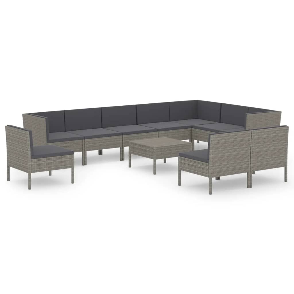 Set Divani da Giardino 11 pz con Cuscini in Polyrattan Grigio | homemem39