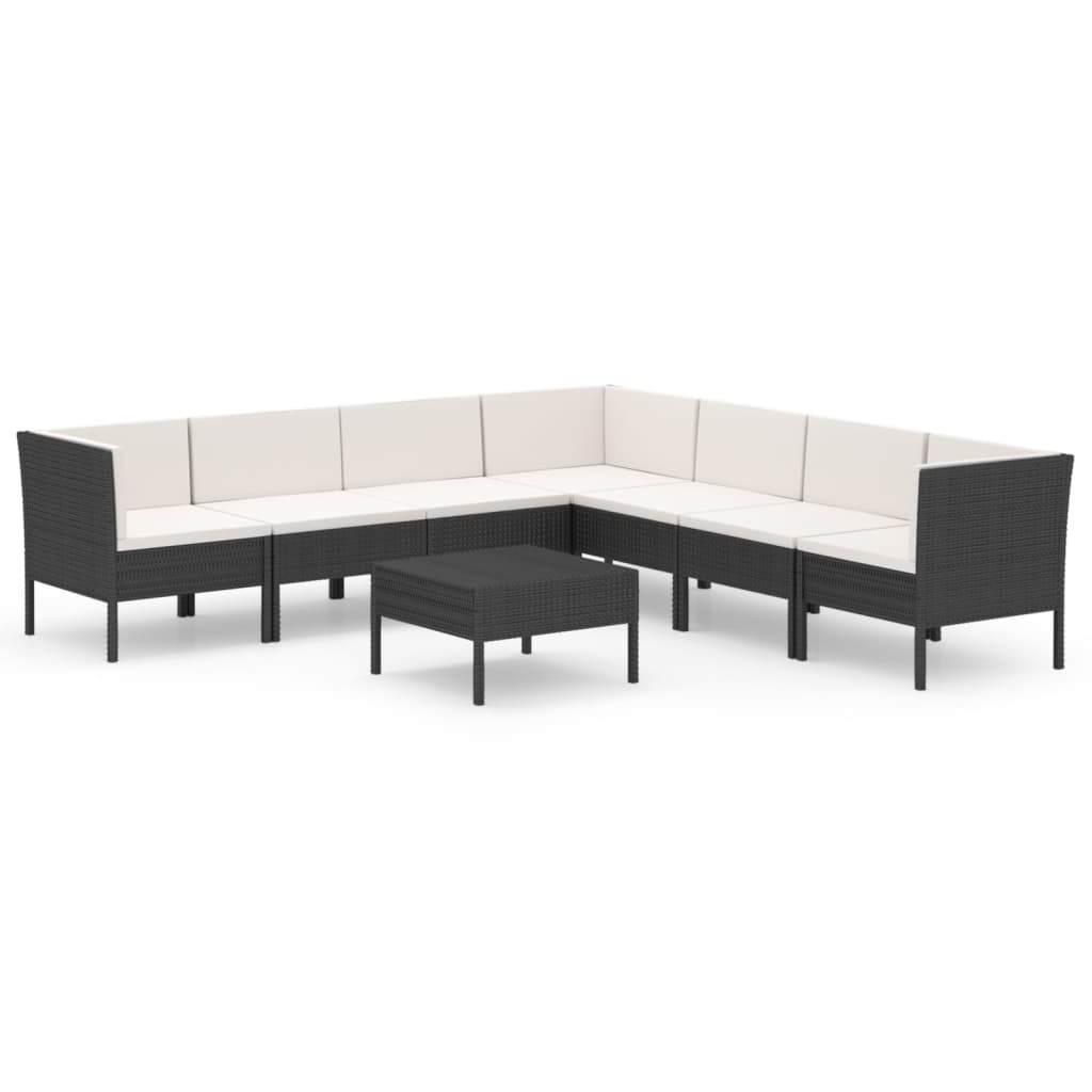 Set Divani da Giardino 8 pz con Cuscini in Polyrattan Nero | homemem39
