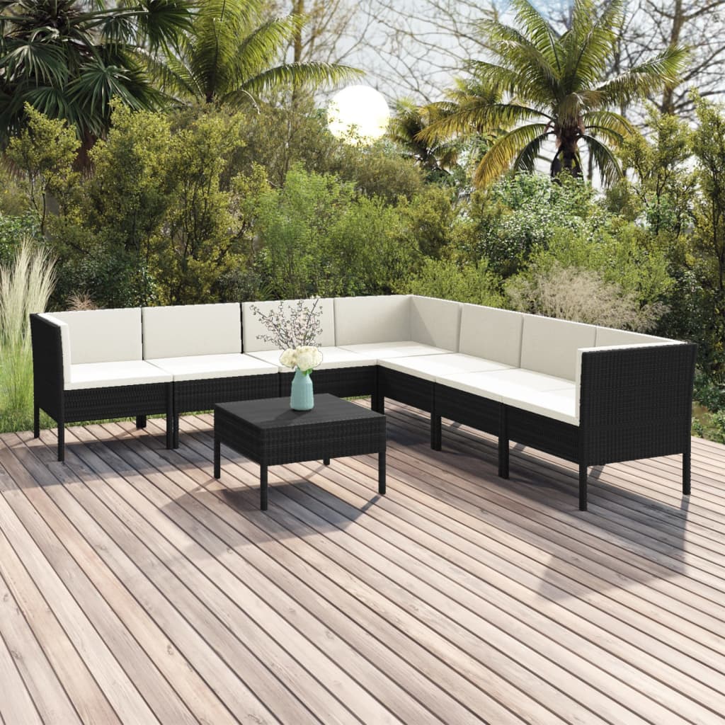 Set Divani da Giardino 8 pz con Cuscini in Polyrattan Nero | homemem39