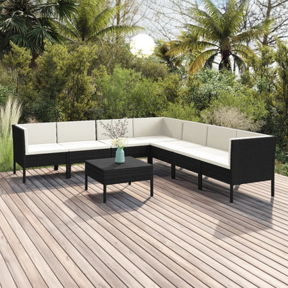 Set Divani da Giardino 8 pz con Cuscini in Polyrattan Nero | homemem39