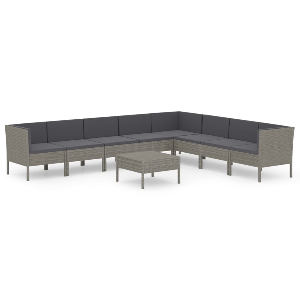 Set Divani da Giardino 9 pz con Cuscini in Polyrattan Grigio | homemem39