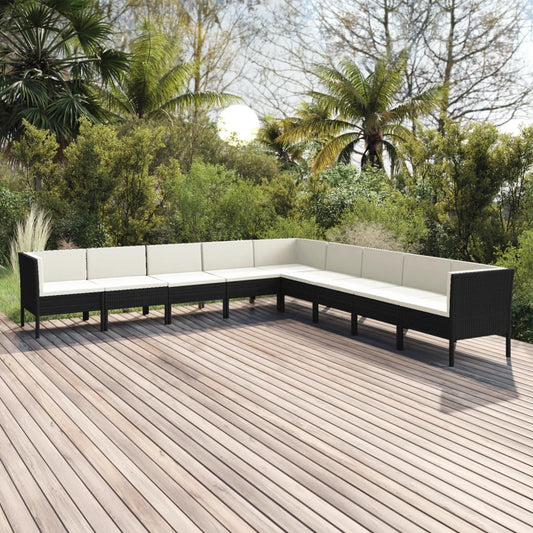 Set Divani da Giardino 9 pz con Cuscini in Polyrattan Nero | homemem39