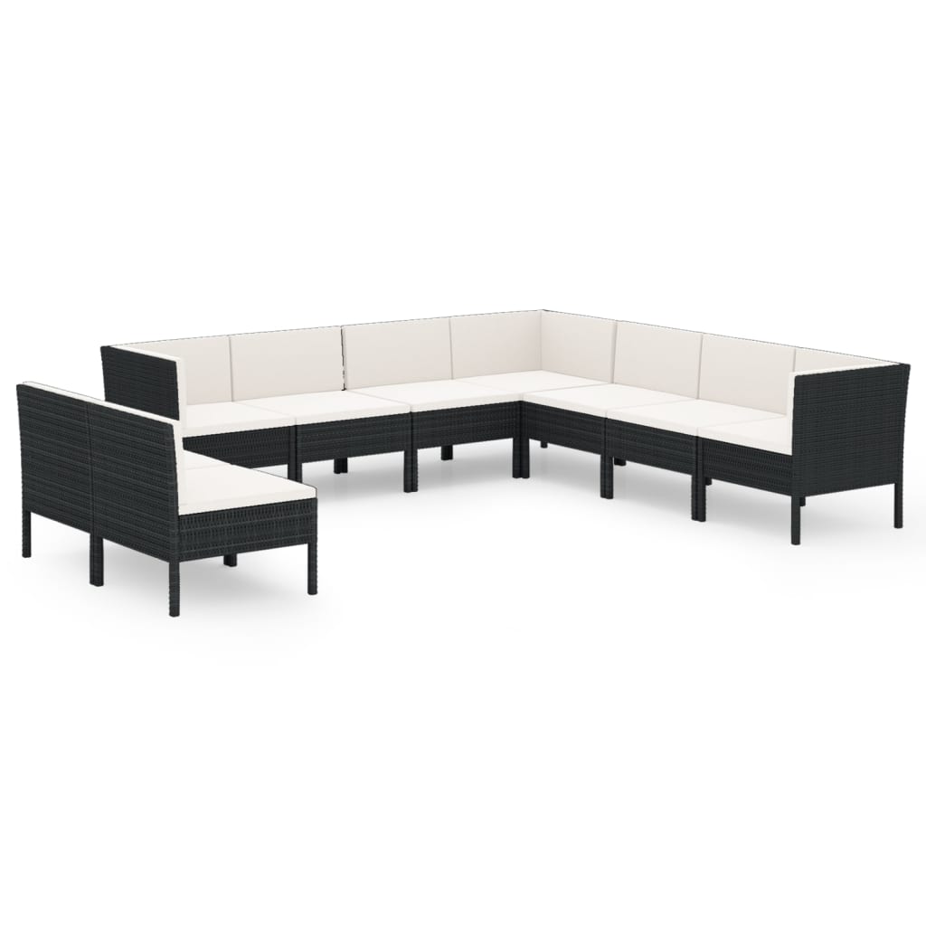 Set Divani da Giardino 9 pz con Cuscini in Polyrattan Nero | homemem39