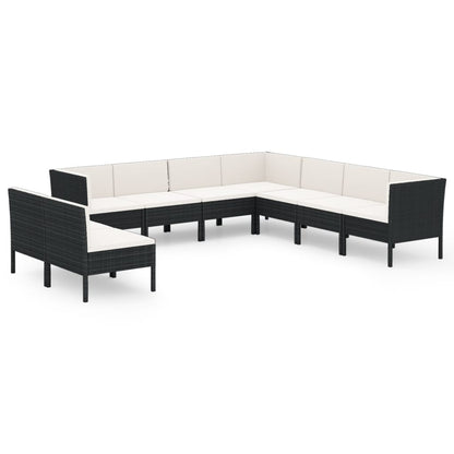 Set Divani da Giardino 9 pz con Cuscini in Polyrattan Nero | homemem39