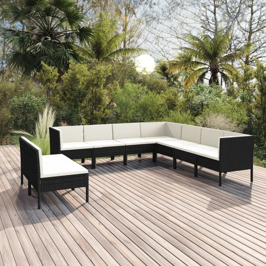 Set Divani da Giardino 9 pz con Cuscini in Polyrattan Nero | homemem39