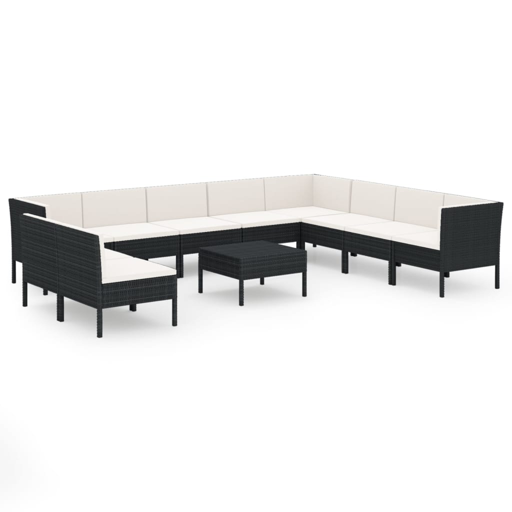 Set Divani da Giardino 11 pz con Cuscini in Polyrattan Nero | homemem39