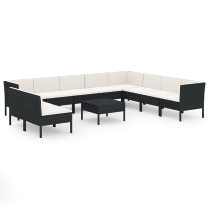 Set Divani da Giardino 11 pz con Cuscini in Polyrattan Nero | homemem39