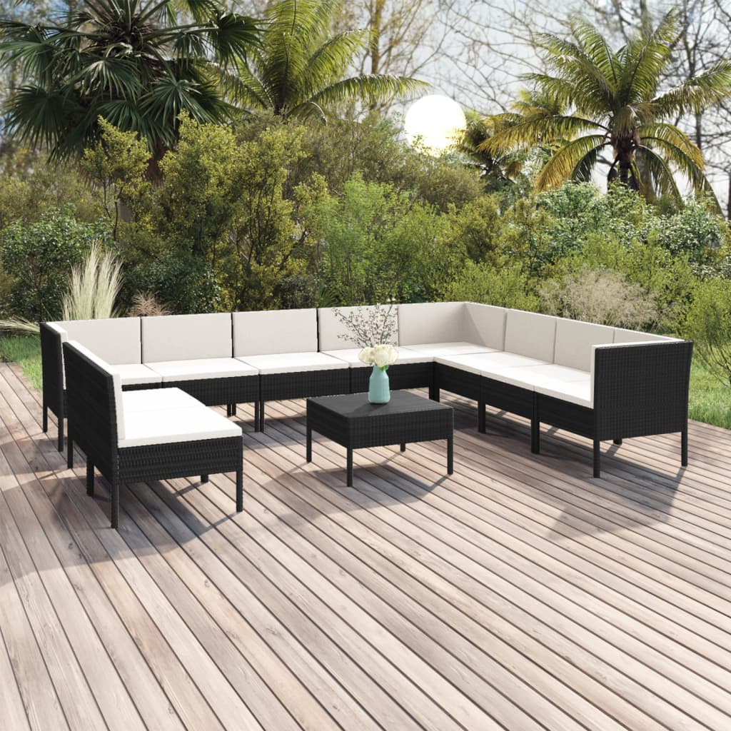 Set Divani da Giardino 11 pz con Cuscini in Polyrattan Nero | homemem39