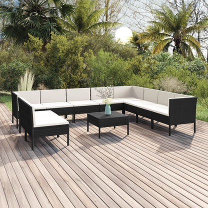 Set Divani da Giardino 11 pz con Cuscini in Polyrattan Nero | homemem39