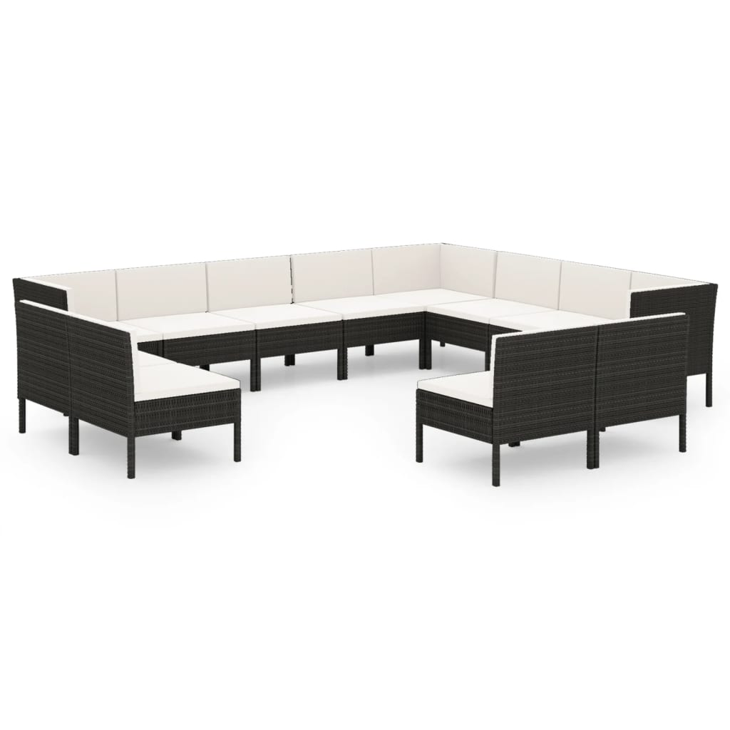 Set Divani da Giardino 11 pz con Cuscini in Polyrattan Nero | homemem39