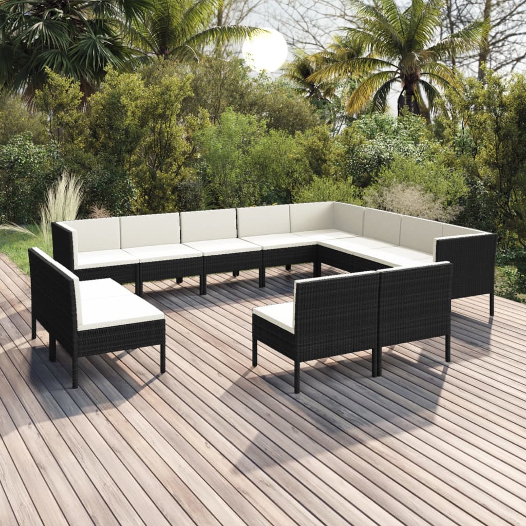Set Divani da Giardino 11 pz con Cuscini in Polyrattan Nero | homemem39