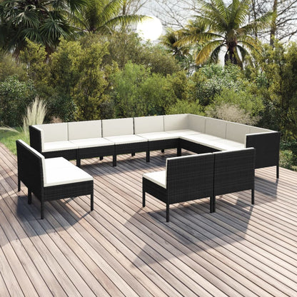 Set Divani da Giardino 11 pz con Cuscini in Polyrattan Nero | homemem39