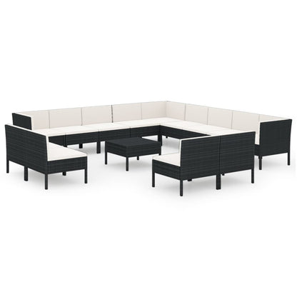 Set Divani da Giardino 14 pz con Cuscini in Polyrattan Nero | homemem39