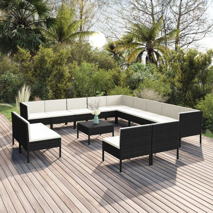 Set Divani da Giardino 14 pz con Cuscini in Polyrattan Nero | homemem39