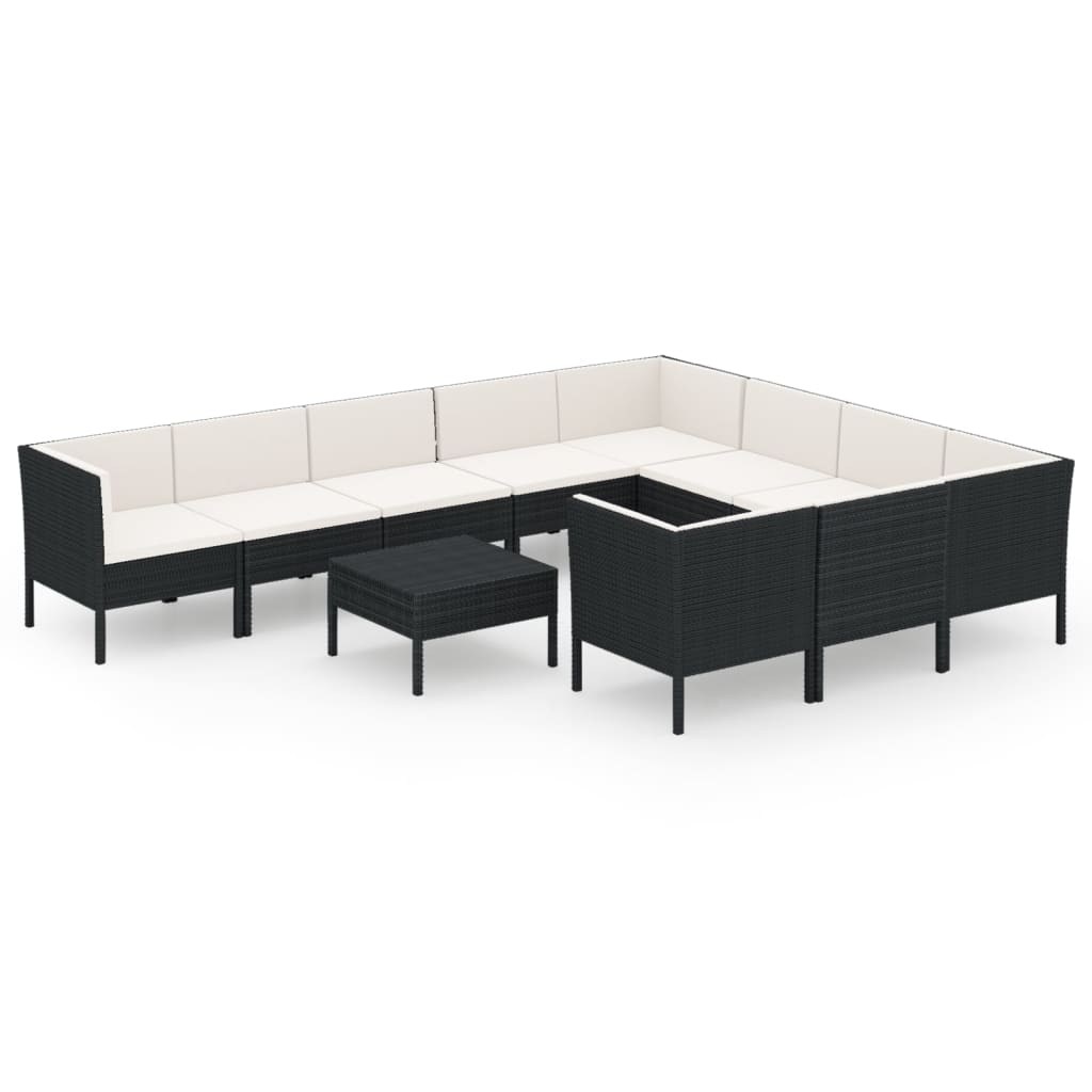 Set Divani da Giardino 11 pz con Cuscini in Polyrattan Nero | homemem39