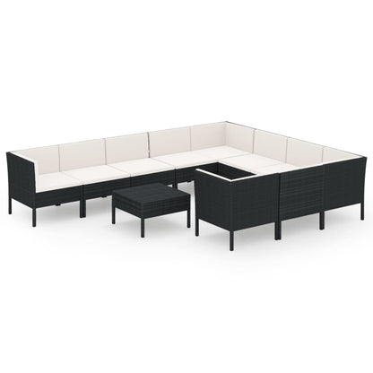 Set Divani da Giardino 11 pz con Cuscini in Polyrattan Nero | homemem39