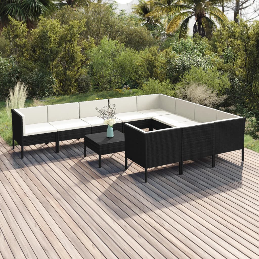 Set Divani da Giardino 11 pz con Cuscini in Polyrattan Nero | homemem39