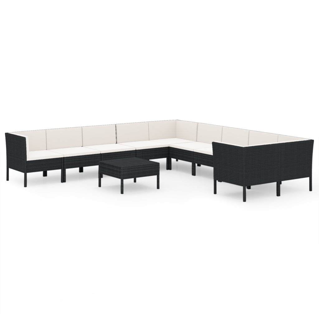 Set Divani da Giardino 11 pz con Cuscini in Polyrattan Nero | homemem39