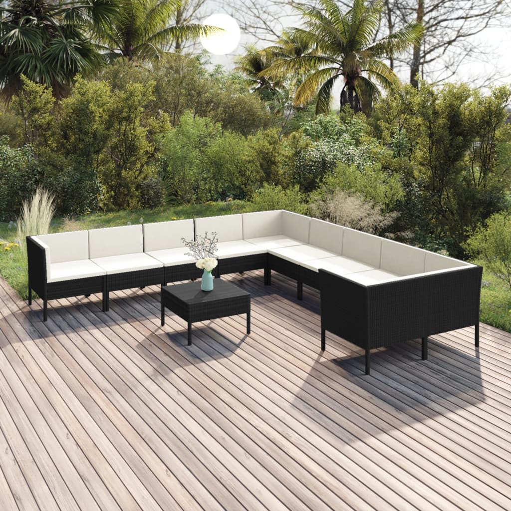 Set Divani da Giardino 11 pz con Cuscini in Polyrattan Nero | homemem39
