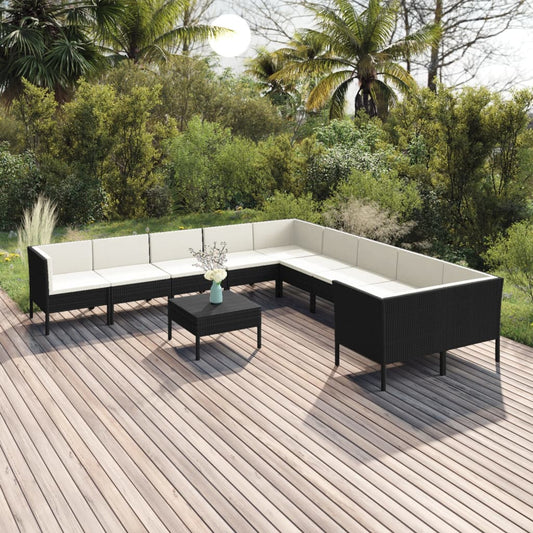 Set Divani da Giardino 11 pz con Cuscini in Polyrattan Nero | homemem39