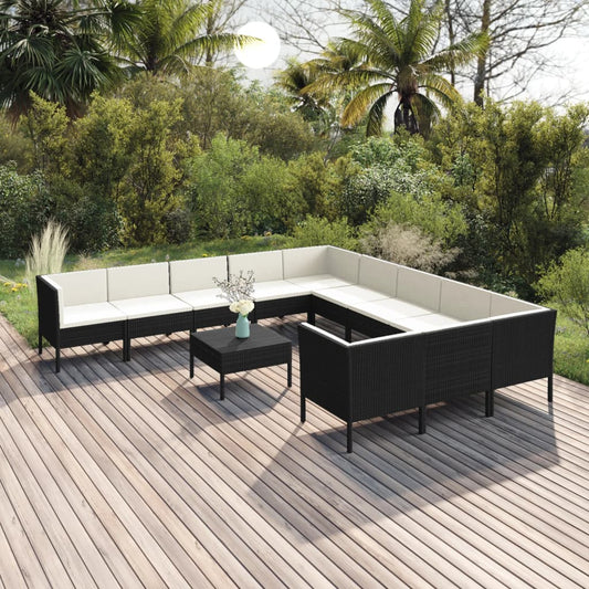 Set Divani da Giardino 12 pz con Cuscini in Polyrattan Nero - homemem39